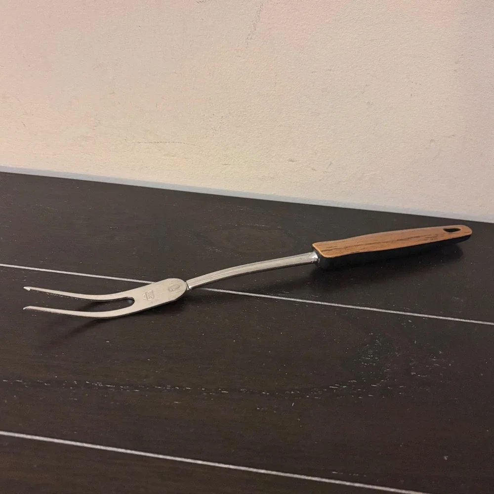 Vintage Ekco‎ | Stainless Steel Meat Carving Fork | Faux Wood Handle USA 12 Inch